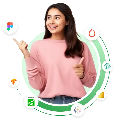 Woman with tech icons